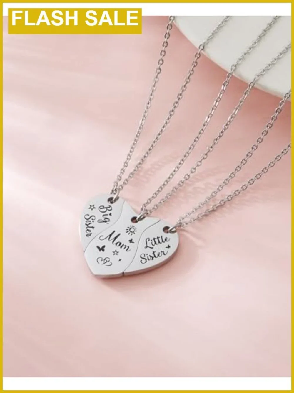 3 Piece Matching Necklaces Set Mom Daughter Sister BFF Stainless Steel